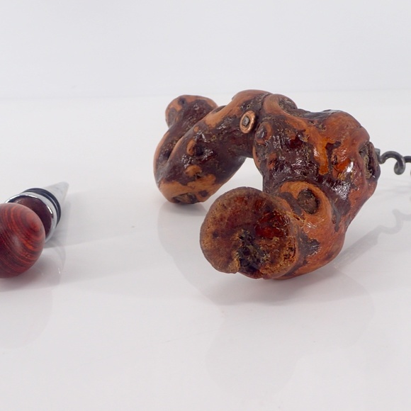 Vintage German Grapevine Branch Wood Corkscrew & Silver Wine Stopper Bar Tools - Picture 5 of 7